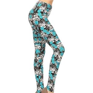 Sugar Skulls Turquoise Roses Ultra Soft Leggings